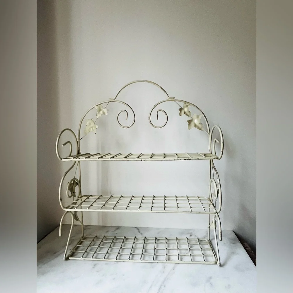 Elegant Cream Metal Shelf with Floral Accents